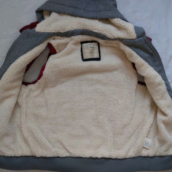 CI SONO Red Gray Puffer Zip Vest Attached HOOD Sherpa Lined Junior’s Women Large - Picture 7 of 14